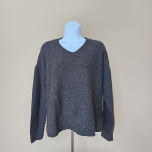 Joe's Jeans Vneck Black Gray Metallic Glitter Sweater, Small